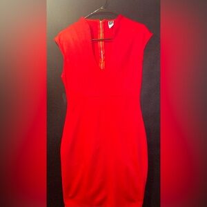 Red cocktail mid length fitted dress. 
Supper stretchy. Give great body shape.
